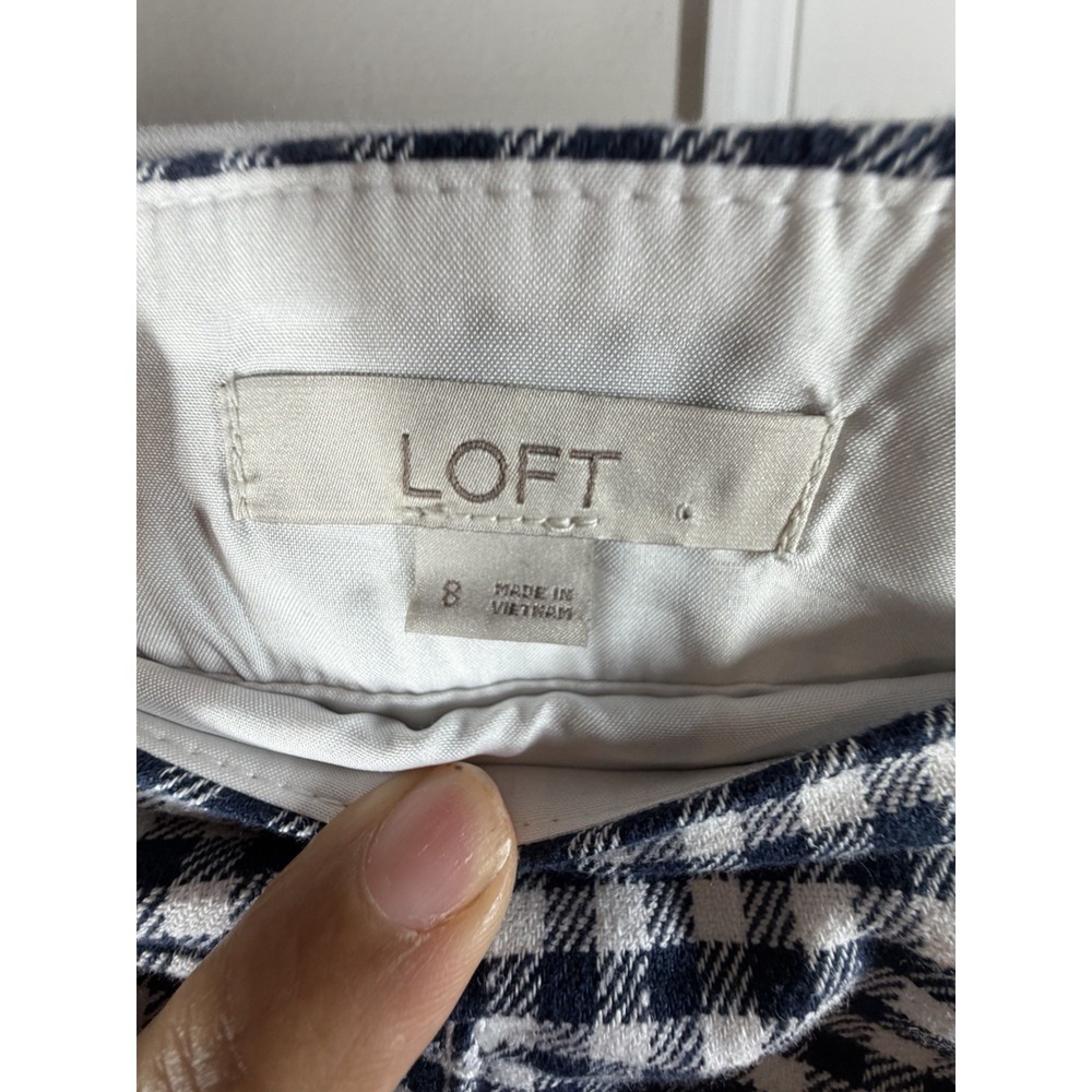 LOFT Gingham Plaid Mini Skirt Blue White Cargo Pocket A-Line Size 8 Preppy Work - Picture 8 of 8